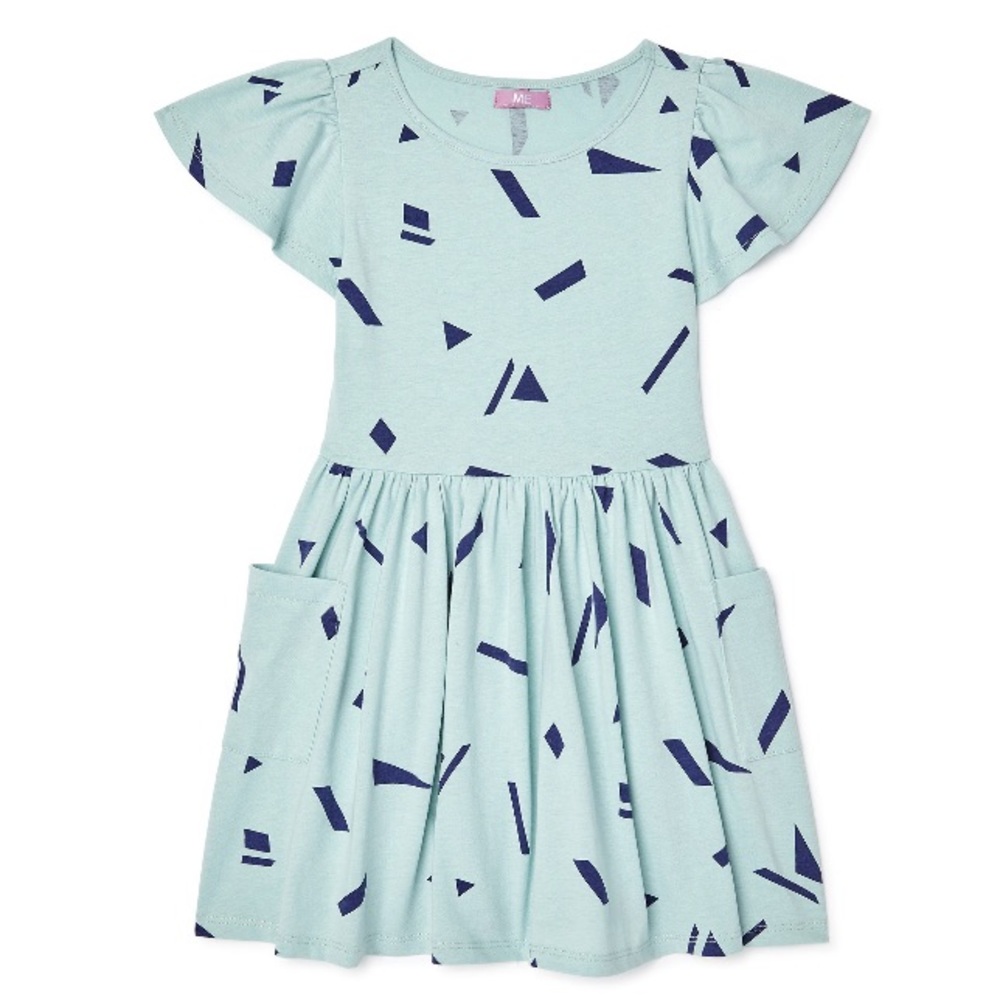 Girls Fit & Flare Geometric Print Pocket Kids Summer Dress
